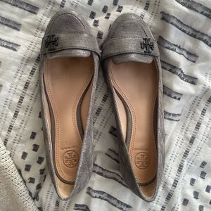 Tory Burch Pewter Leila Quilted Flats